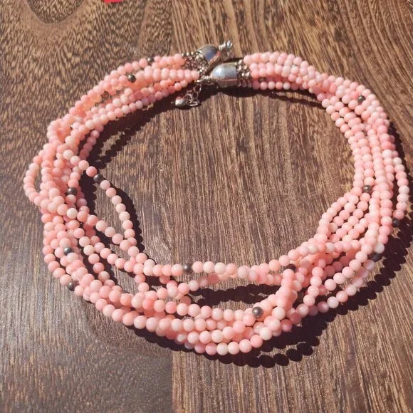 Jay King DTR mine finds 925 Sterling silver Angel Skin Coral 8 strand necklace - Picture 3 of 9